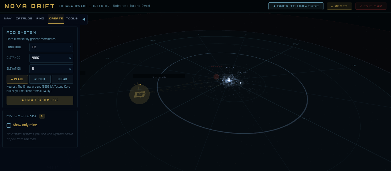 Nova Drift — bookmarked locations with personal notes