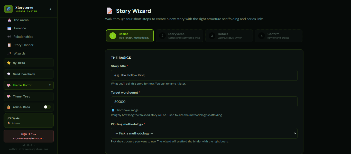 Storycosm Forge — creating a new story