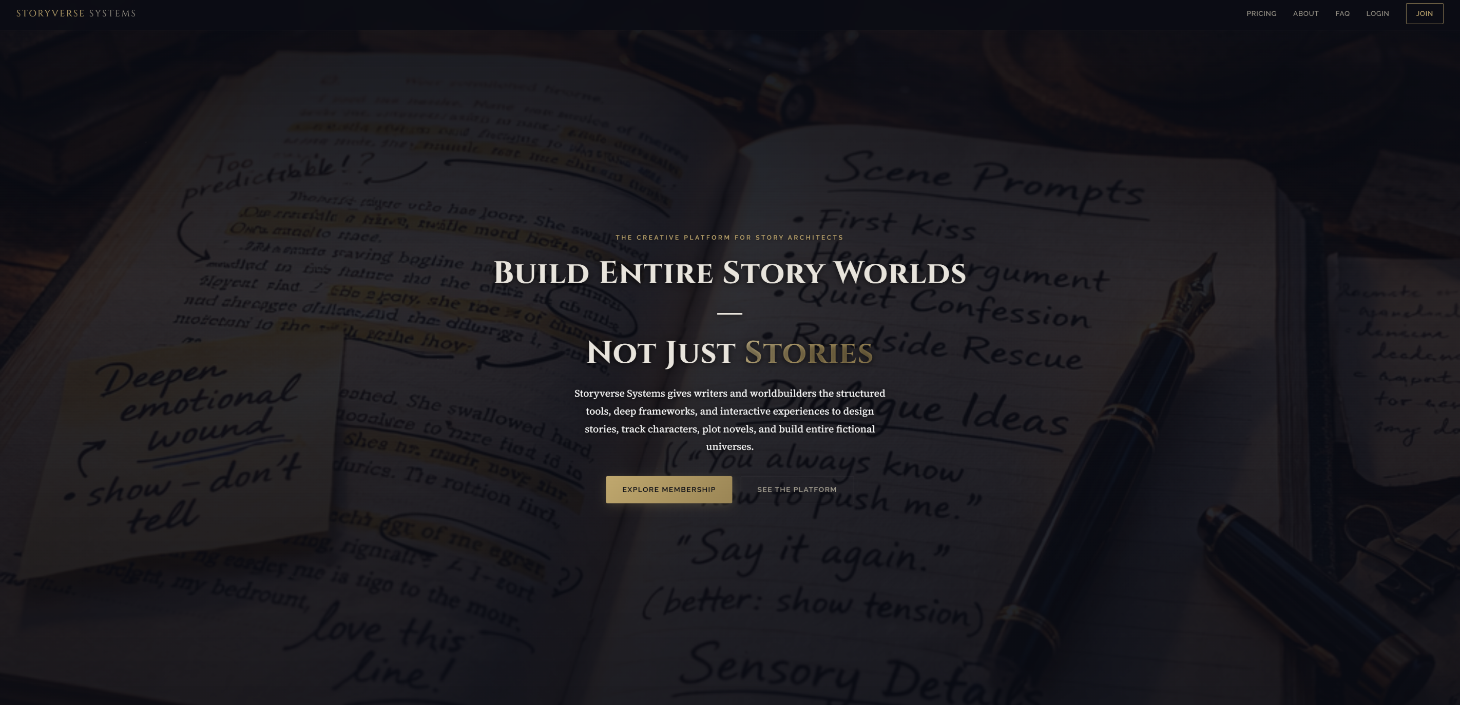 Storycosm Systems home page — launch